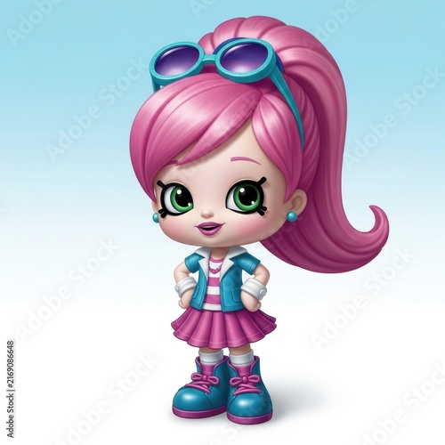 Cute cartoon girl with pink hair and goggles illustration.