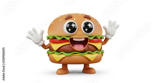 Cute Cartoon Hamburger Character With Arms And Smile.