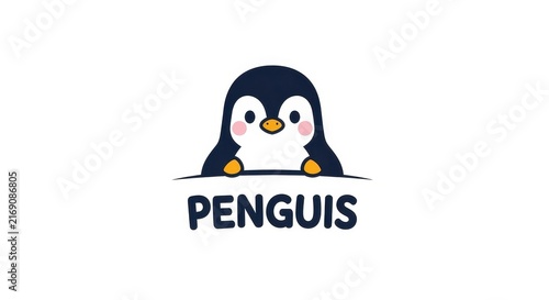 Cute cartoon penguin logo with text penguis.