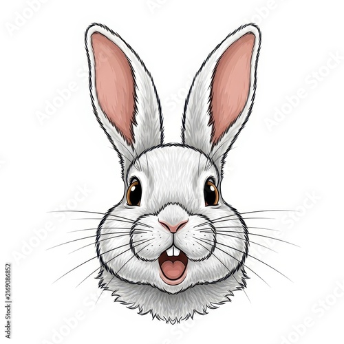 Cute Cartoon Rabbit Face with Big Ears and Smile.