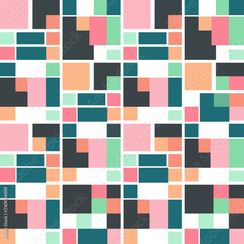 Seamless texture - Abstract mosaic geometric pattern featuring colorful squares and rectangles in a minimalist design for a modern background
