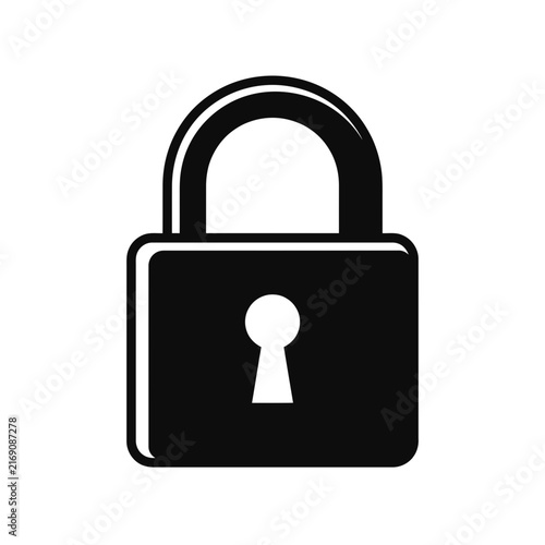 Simple Black Padlock Icon Isolated on White
