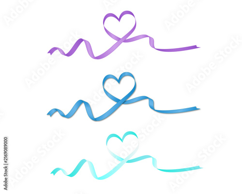 Heart shaped ribbon line set blue