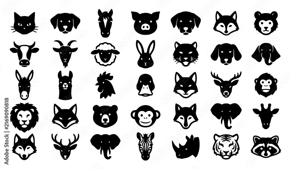 Naklejka premium Domestic Wildlife Animal Face Silhouette Mega Collection