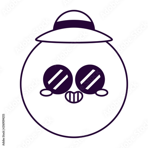 Cool cartoon yellow emoji wearing trendy sunglasses with smiling face
