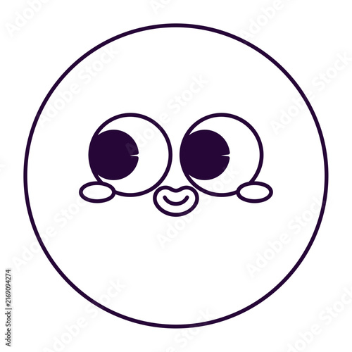 Yellow emoji looking sideways with big curious wide eye expression
