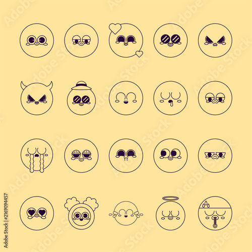 Cute cartoon emoji set with diverse emotions and expressions
