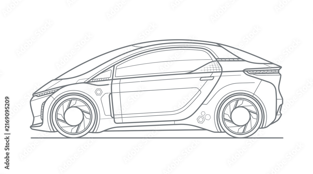 Fototapeta premium Minimalist Line Art Vector Illustration of a Futuristic Electric Car
