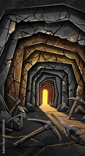 Dark Stone Tunnel Leading to Bright Light.