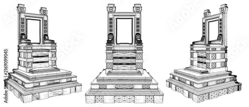 The King’s Throne Vector. Seat Of Power Medieval Throne Chairs On Pedestal Icon Line Art - Isolated Illustration On White Background.