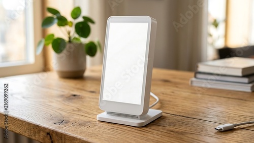 White light therapy lamp on a wooden desk