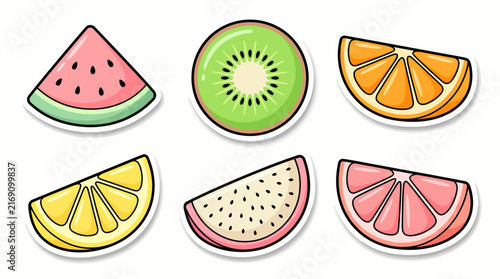 Colorful Tropical Fruit Slices Sticker Set for Summer Design Elements
