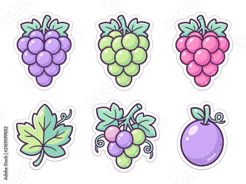 Vector grape stickers set for cute food graphic design projects