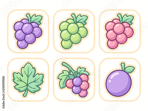 Cute Hand Drawn Grape Fruit Icon Set Collection for Healthy Food Projects