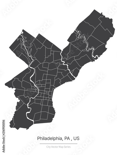 Philadelphia Map. vector map of city in the pennsylvania states of us