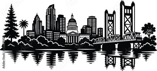 Sacramento skyline silhouette, California urban cityscape, Silhouette Vector, Vector Illustration, isolated on white background
