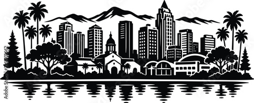 San Jose city skyline silhouette, Silicon Valley urban landscape, Silhouette Vector, Vector Illustration, isolated on white background