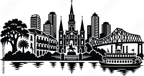 New Orleans city skyline silhouette, Louisiana urban landscape, Silhouette Vector, Vector Illustration, isolated on white background