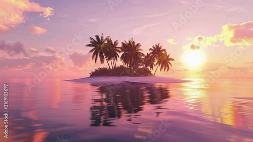 A serene sunset over a tropical island, captured at eye level, perfect for a tranquil video. Live desktop wallpaper.