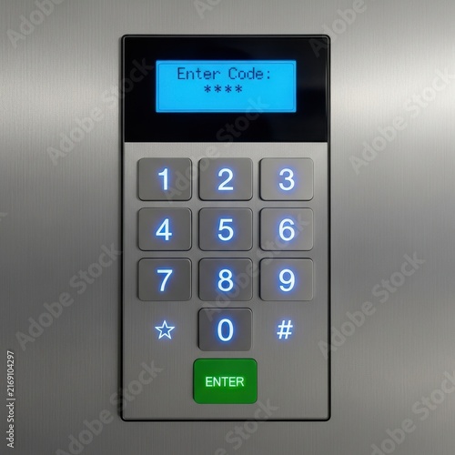 Digital Keypad Security System with Blue Display.