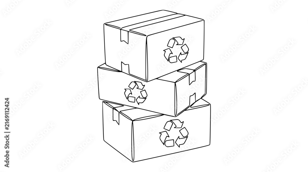 Obraz premium Stack of three cardboard boxes with recycling symbol, isolated on white