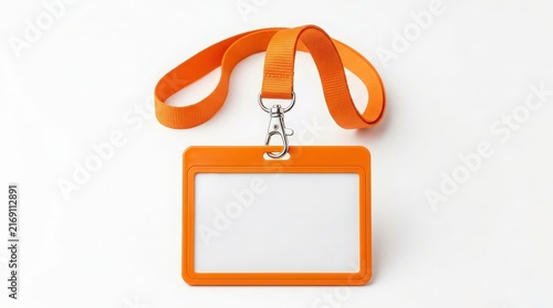 Orange ID Card Holder with Blank Template and Fabric Lanyard for Identification