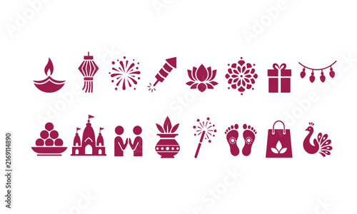 Premium Diwali Solid Black Vector Icon Set – Unique Festival Icons
