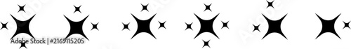 Multiple unique black sparkle shapes with radiating points and small accompanying stars