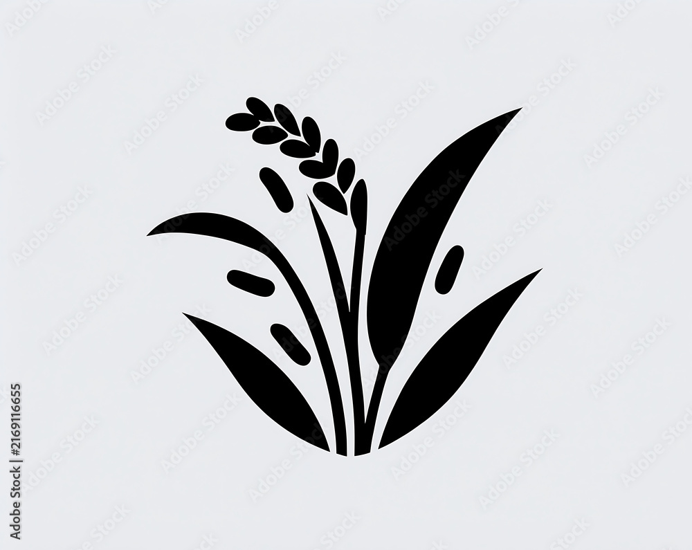 Naklejka premium Black rice plant stalk icon graphic isolated on white.