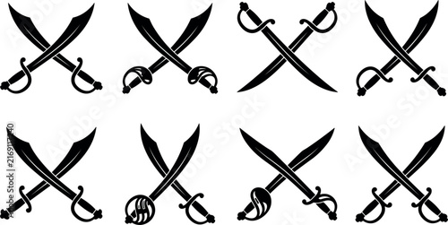 Foto Crossed Pirate Cutlass Sabers and Curved Naval Swords Black Silhouette Collectio
