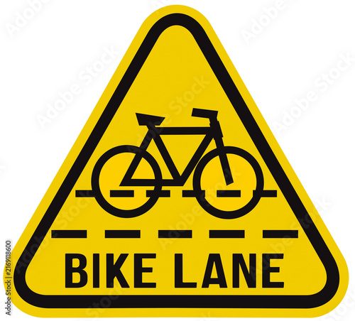 Triangular sign indicating bicycle lane.