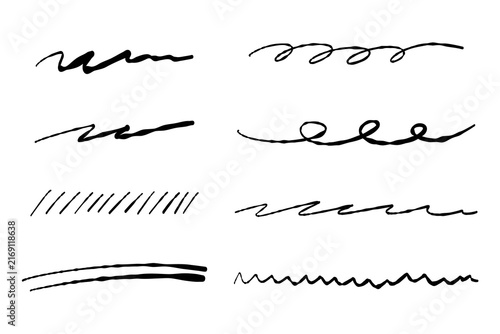 シンプルな手書きライン素材セット 黒
