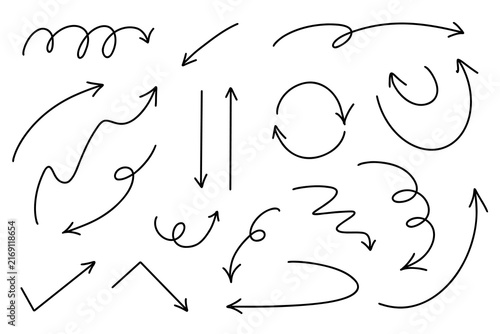 ベクターのペンの細い手書き矢印セット 黒