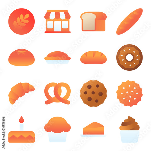 Bakery and Bread Shop Icons Set with Colorful Gradient