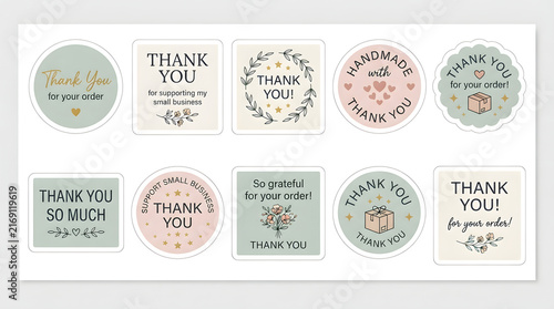 Elegant Pastel Thank You Stickers Set for Small Business Packaging and Customer Appreciation Labels