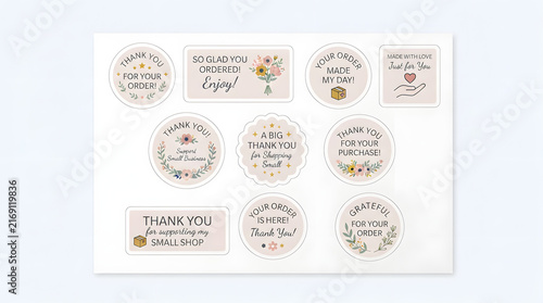 Professional small business thank you stickers and customer appreciation labels for branding and packaging fulfillment