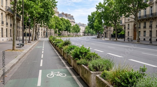 Tree-Lined Residential Street Promenade in a Pedestrian-Friendly Walkable City Neighborhood