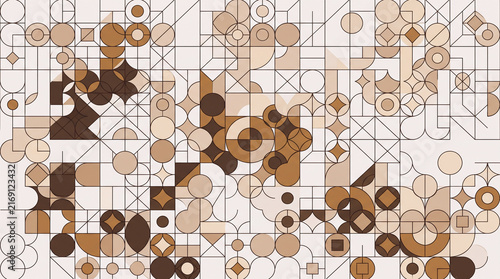 Brown Beige Abstract Geometric Chaotic Shape Vector Background with Circle Diamond and Line Design