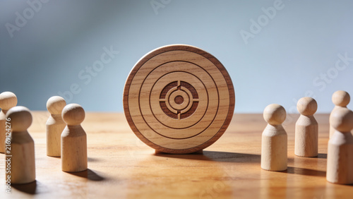 Business Target and Goal Achievement Concept with Wooden Figures, Strategic Planning, Focus and Teamwork