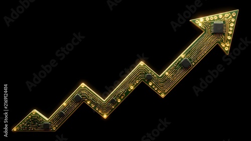 Glowing Circuit Board Pattern with Rising Arrow for Technology Growth