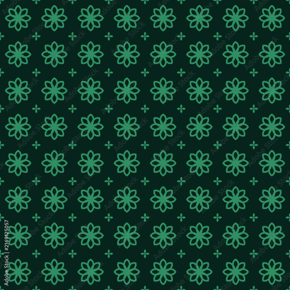 Fototapeta premium Emerald green floral pattern, seamless geometric flower vector, elegant dark green botanical wallpaper for luxury packaging and textile design