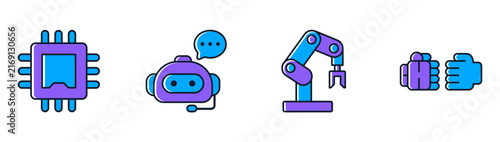 Картината върху платно Robot automation icon set collection featuring processor chip, chatbot assistant