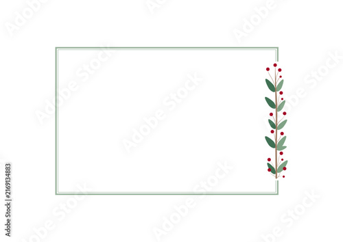 Simple Green Rectangle Shape Border Frame With Leaves And Red Cherries