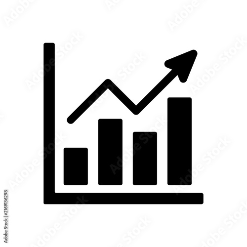 Business Growth Bar Chart Icon with Upward Arrow for Financial Success and Data Statistics Vector