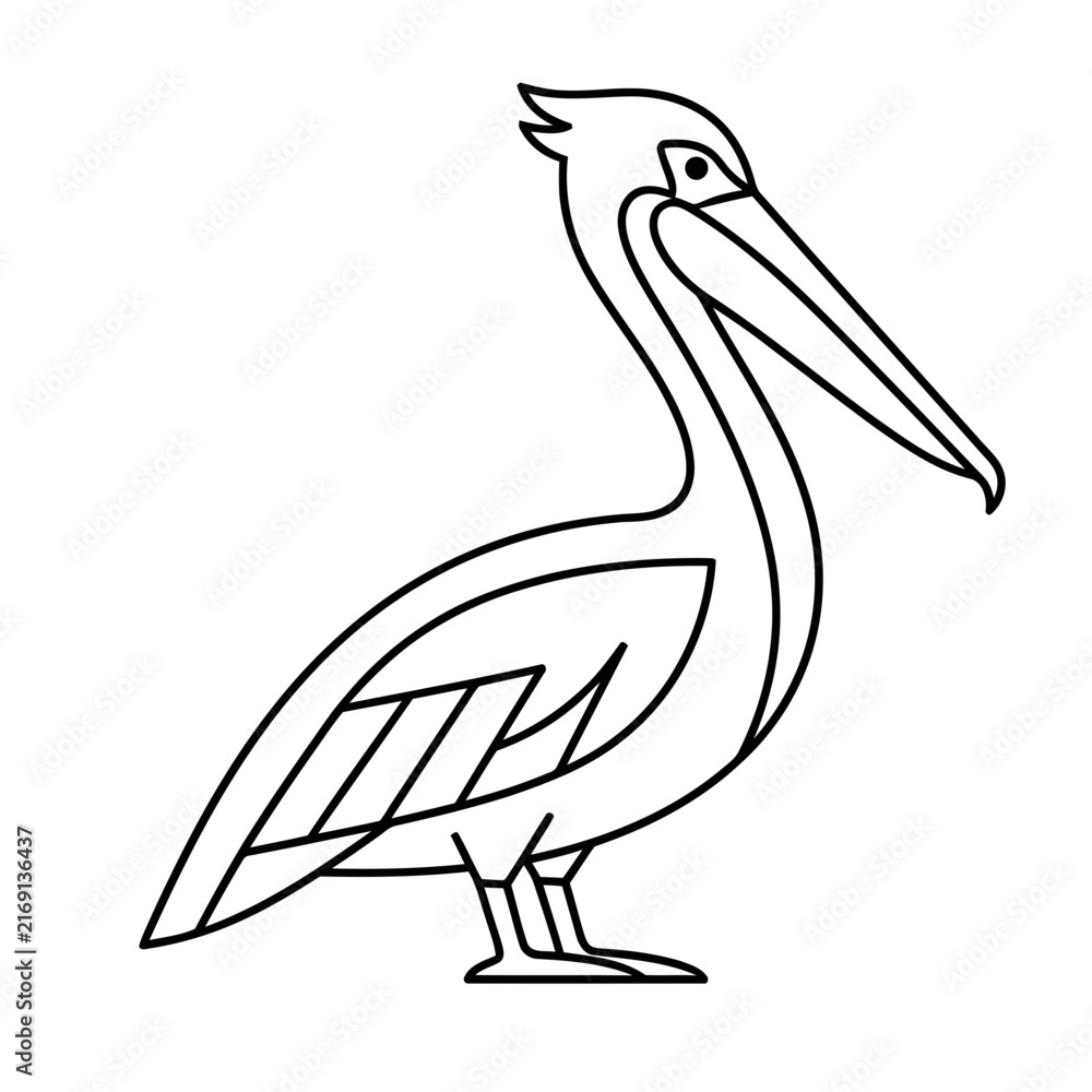 Naklejka premium Line art illustration of a pelican