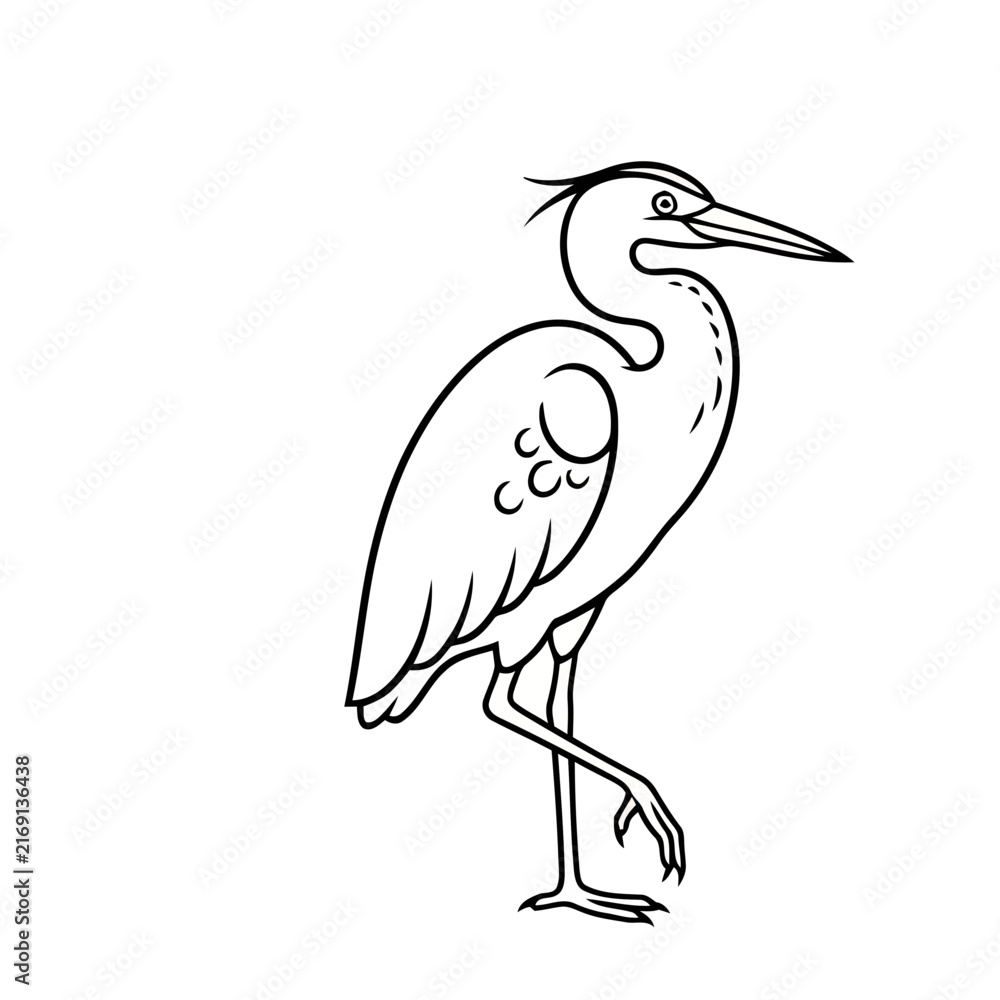 Naklejka premium Line art illustration of a heron bird