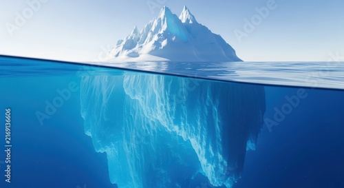 Majestic iceberg emerges from deep blue ocean showing underwater ice formations