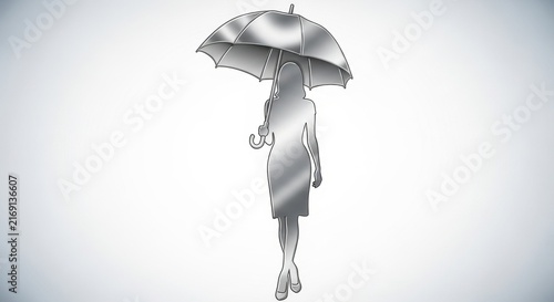 Elegant woman holding umbrella in minimalist style.