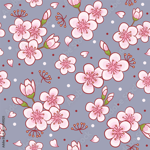 Pink cherry blossoms decorative pattern isolated on transparent background
