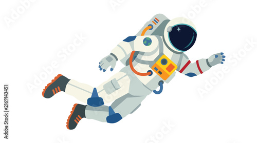 Astronaut floating in zero gravity space exploration flat vector illustration for science education and astronomy branding projects